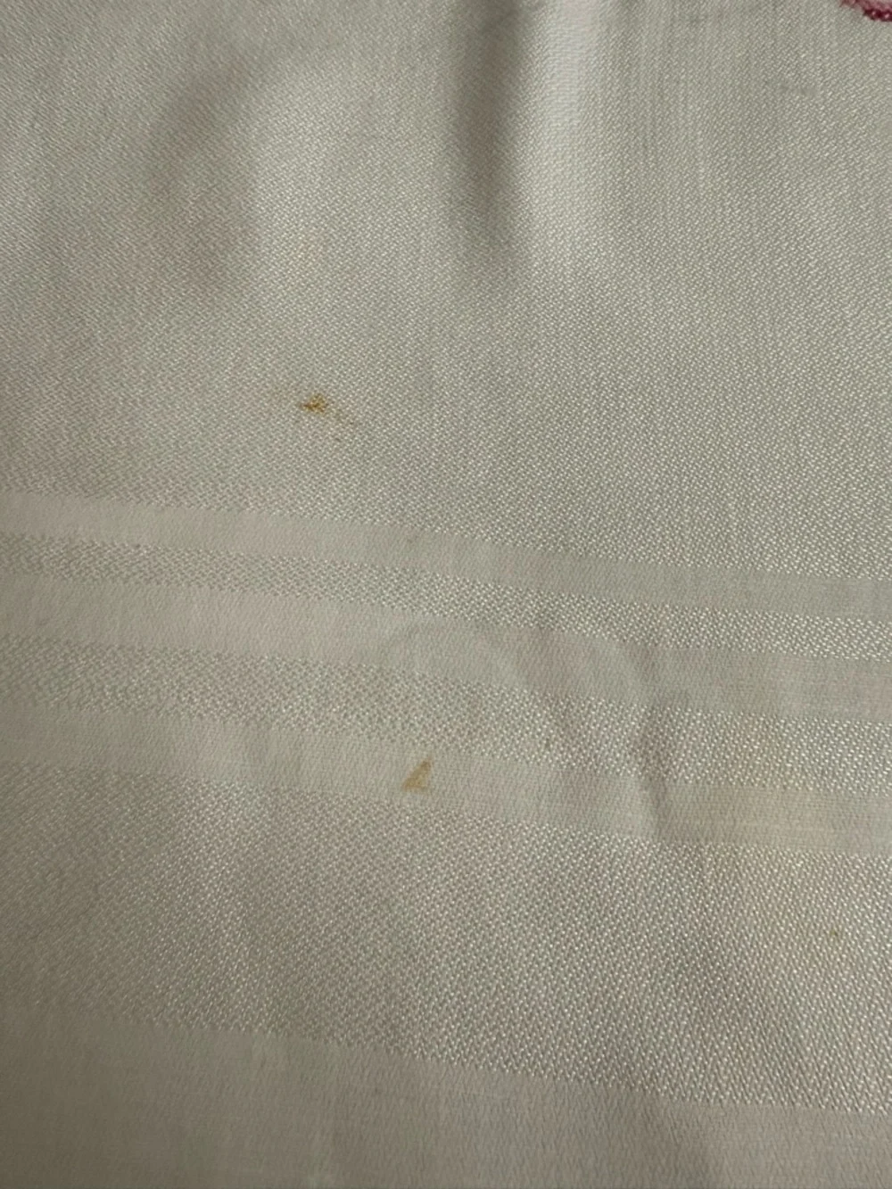 Embroidered Floral Linen Tablecloth - White with Pastel Flowers  OSK